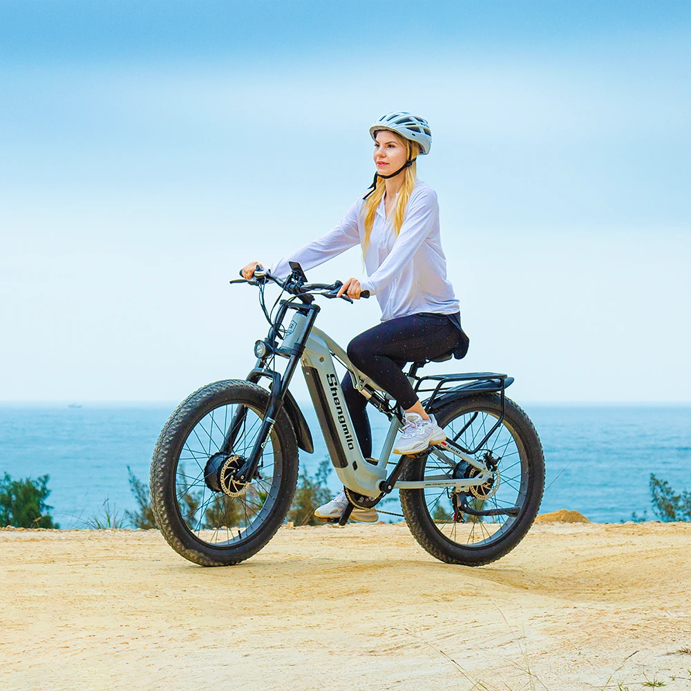 Model riding the Shengmilo S600 e-bike on Australian streets, showcasing the bike’s smooth ride and electric power for urban and off-road cycling