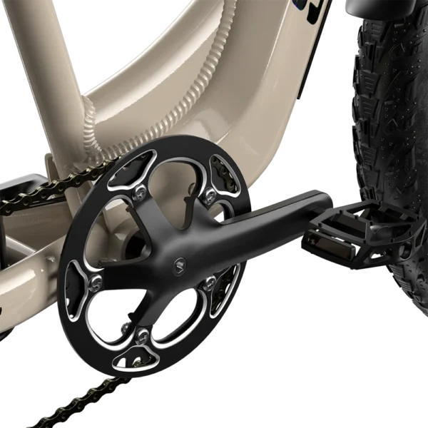 Close-up of the crankset on Shengmilo S700 e-bike, designed for efficient power transfer and smooth pedaling on Australia’s rugged trails and varied terrain