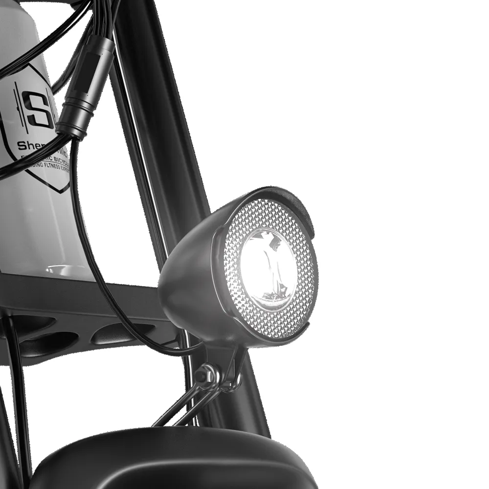 Close-up of the front headlight on Shengmilo S600 e-bike, providing bright and reliable illumination for safe cycling in Australia’s low-light conditions
