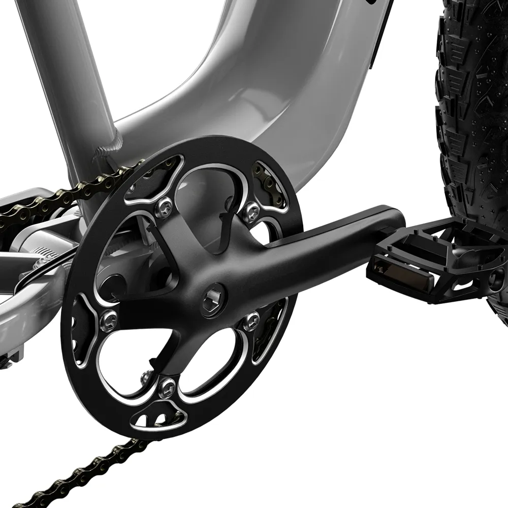 Close-up of the crankset on Shengmilo S600 e-bike, designed for efficient power transfer and smooth pedaling on Australian trails and rugged terrain