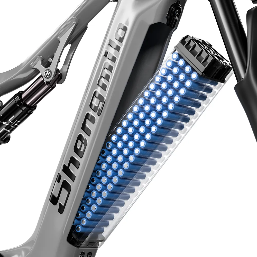 Close-up of the 48V 17.5AH battery on Shengmilo S600 e-bike, providing long-lasting power for extended rides across Australia’s diverse and rugged landscapes