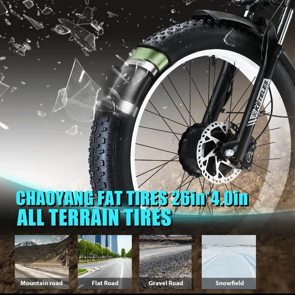 26"x4.0" Inch Fat Tyre
Wide tires provide greater grip and stability, suitable for beaches, snow, mountains and city roads